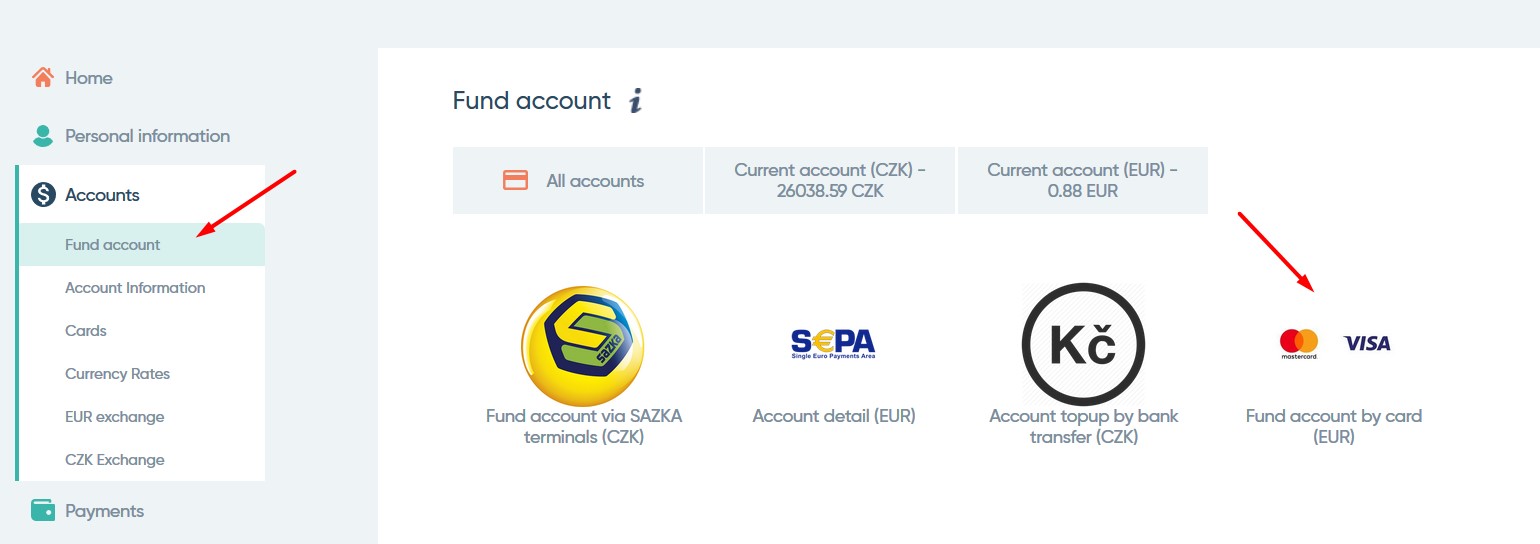 Fund account by card